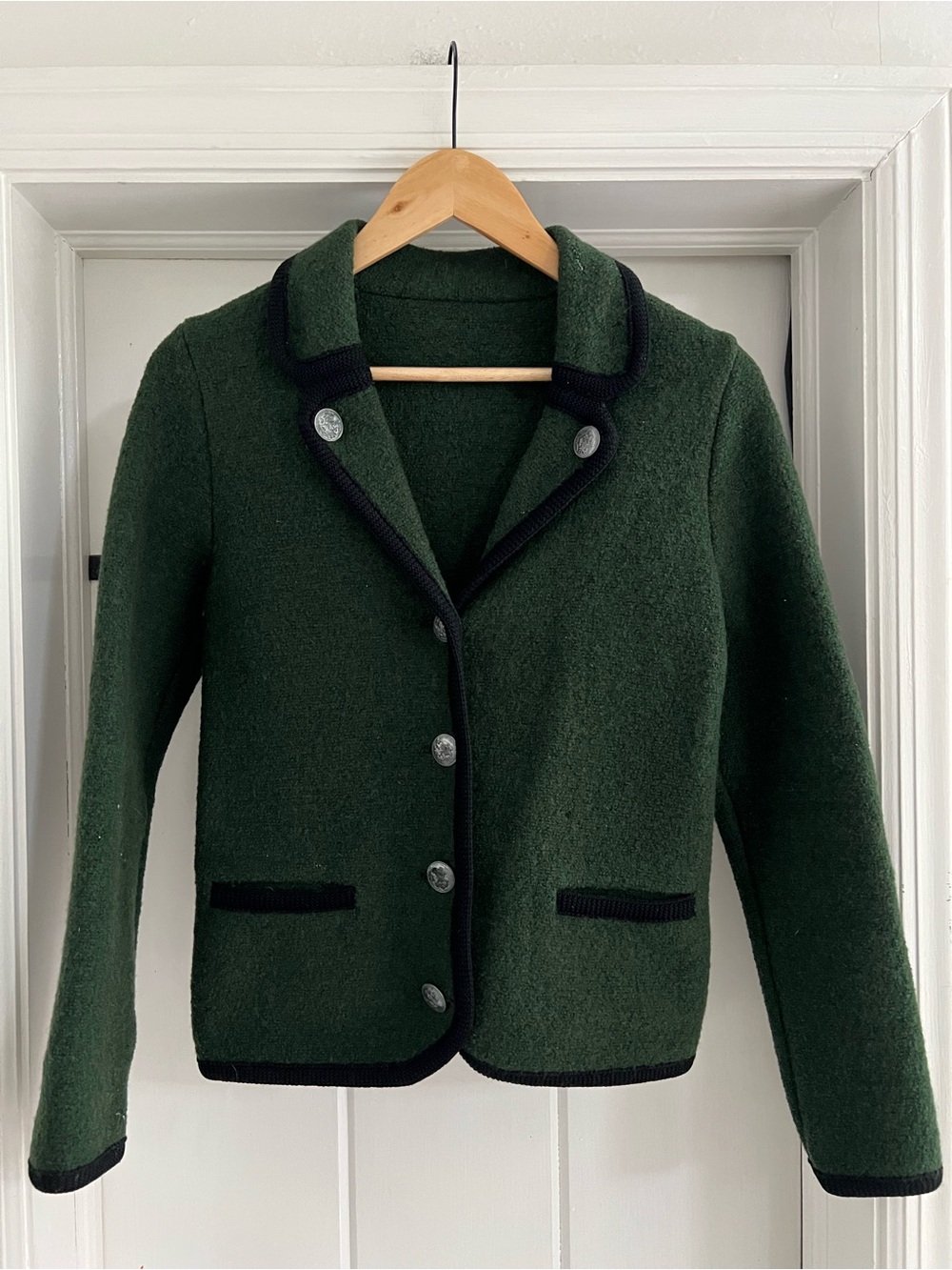 Vintage Wool Green Jacket with Black Trim size S